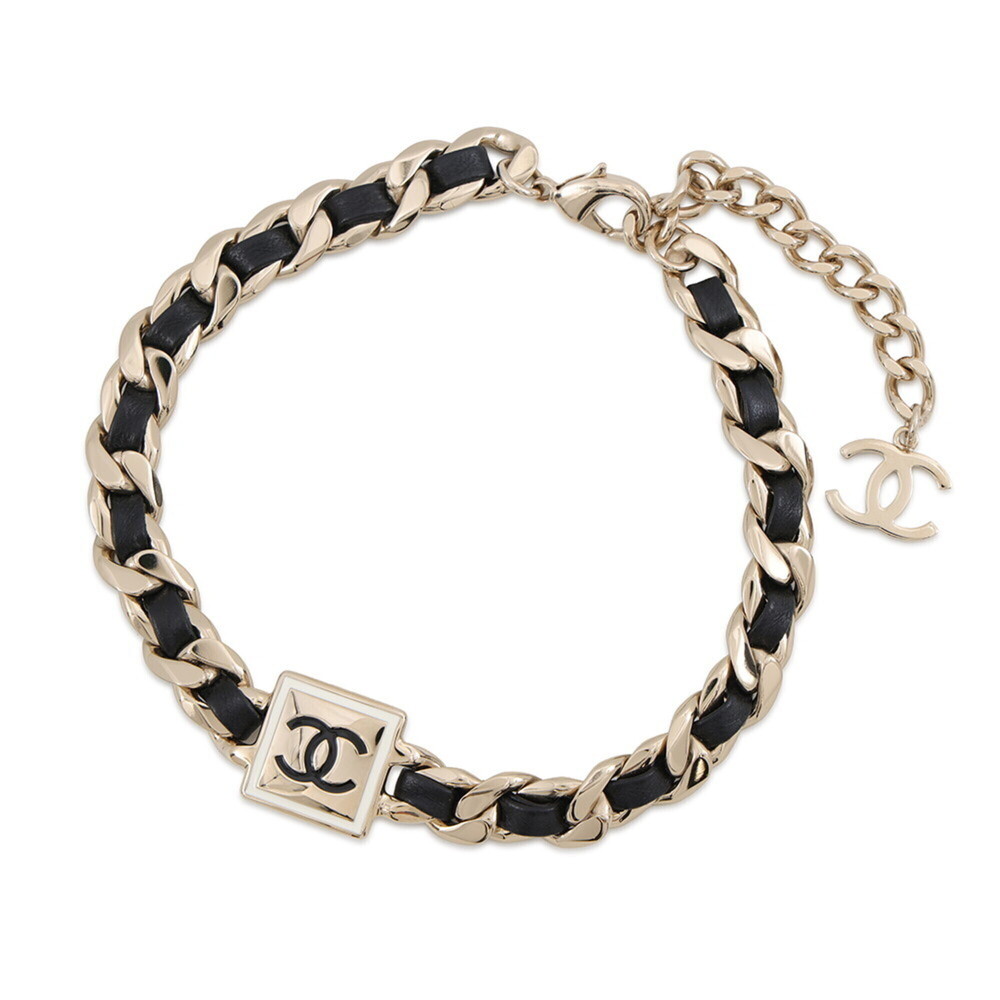 Chanel choker, Coco Mark, metal, leather, B21B; CHANEL necklace; choker; NECK...